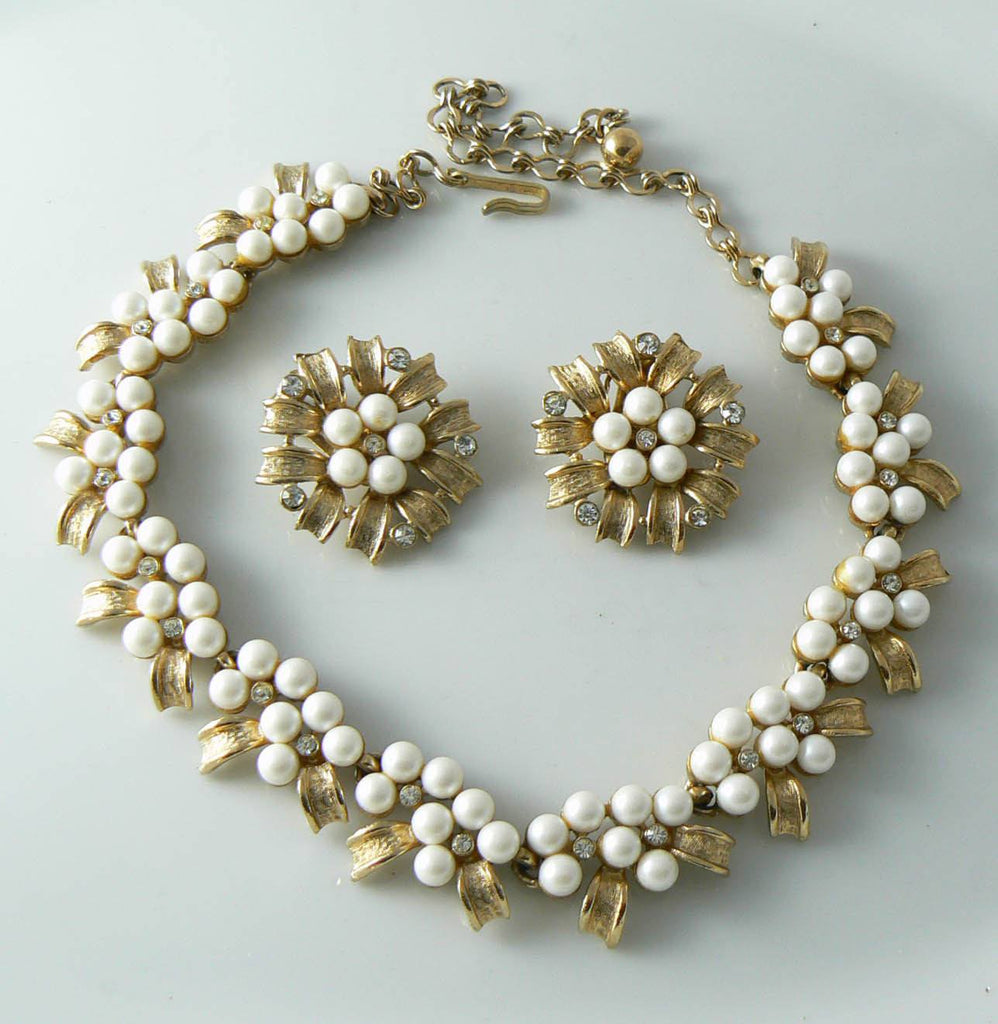 Charel Gold Tone Faux Pearl And Rhinestone Set