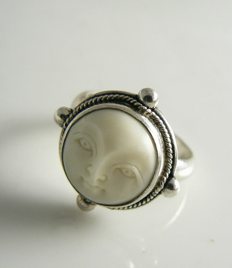 Sterling Silver Bask Carved Face Goddess Ring