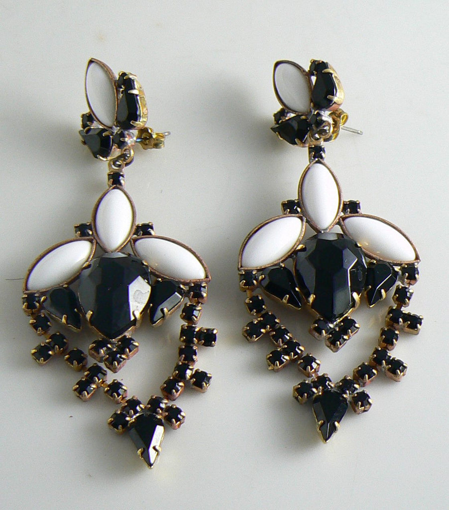 Black And White Czech Glass Earrings