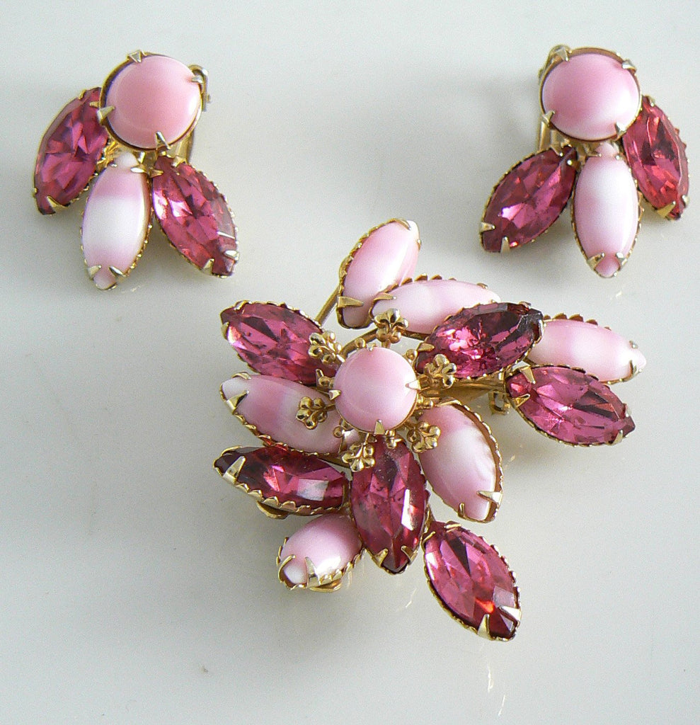 Pink Navette Rhinestone Demi Parure