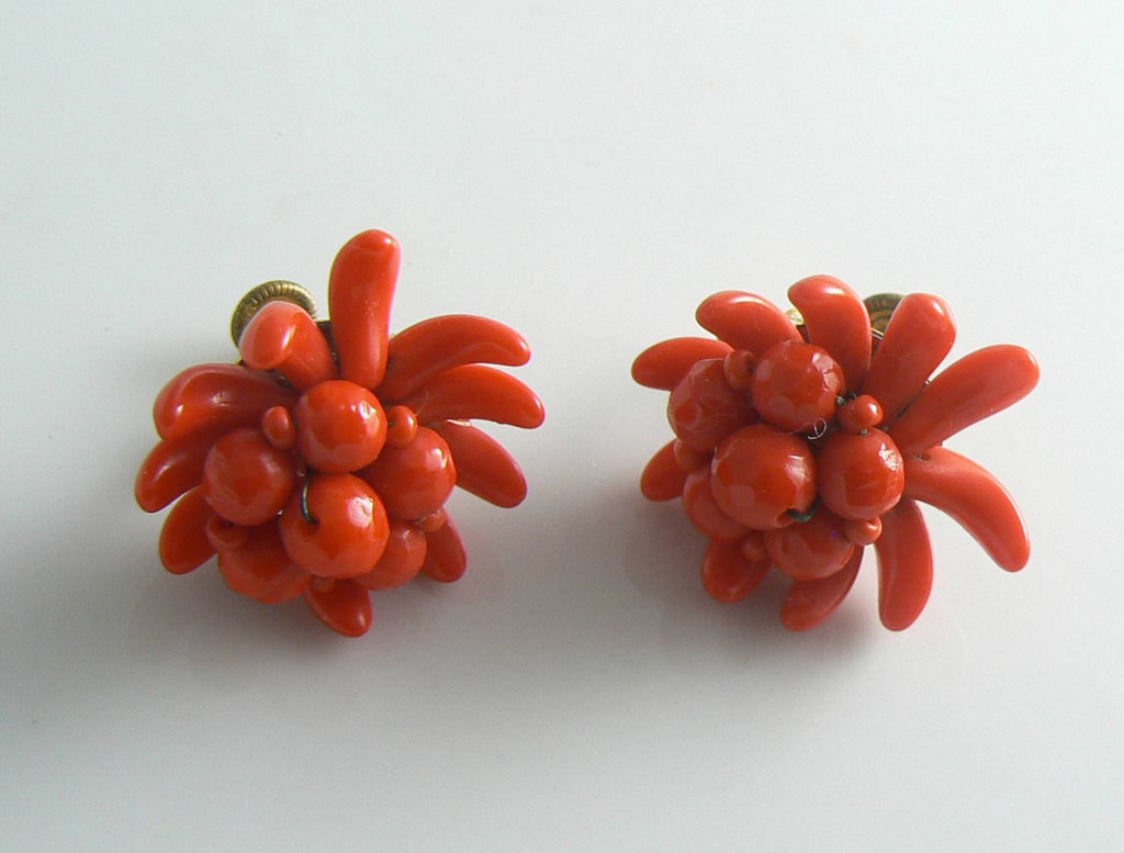 Vintage West Germany Red Glass Screw Back Earrings