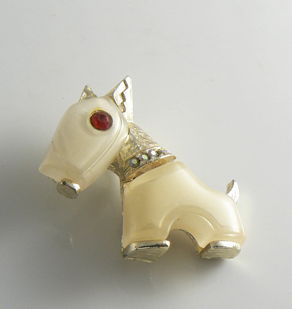 Vintage Hattie Carnegie Primitives On Parade Frosted Glass Dog Brooch