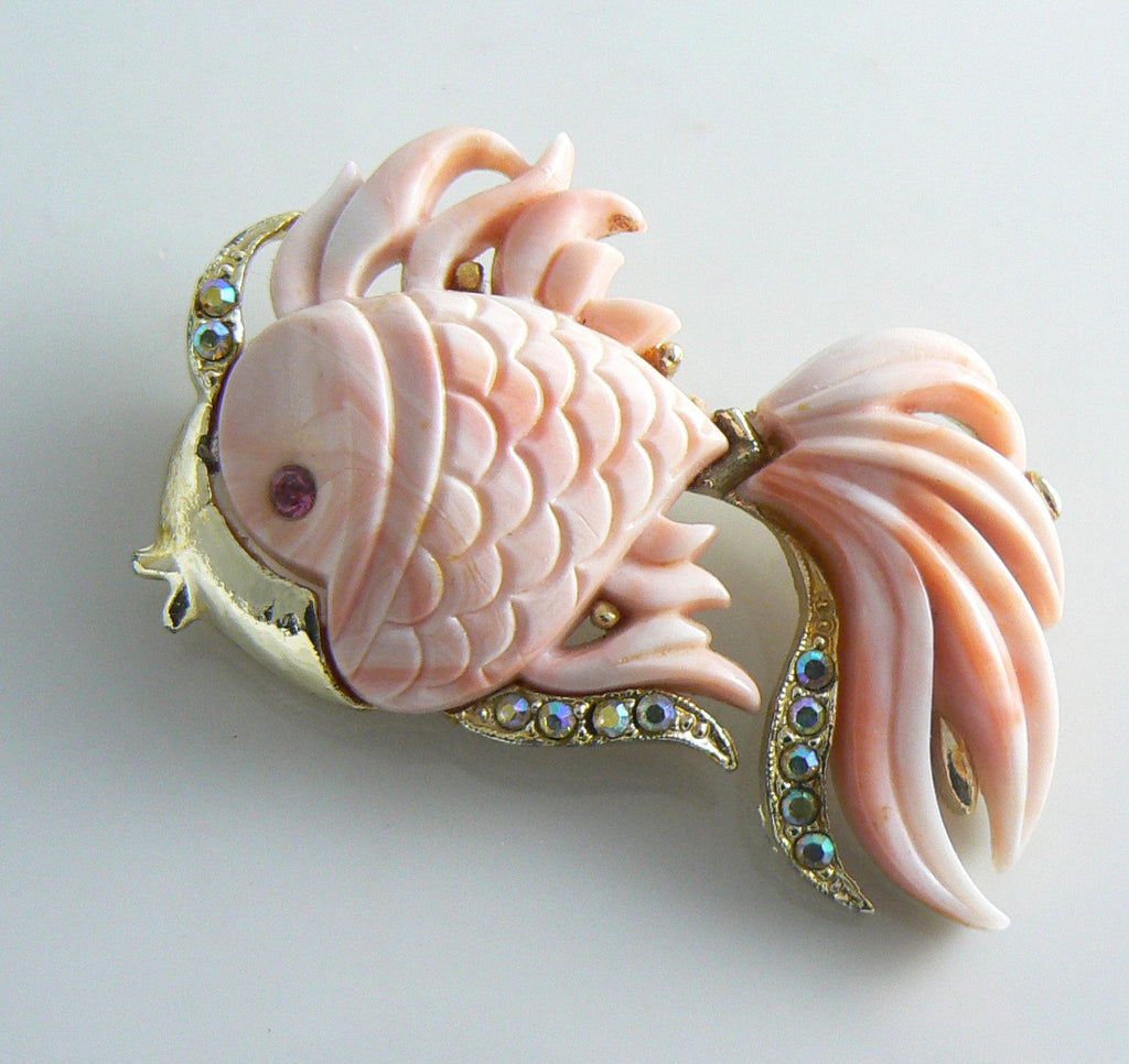 Hattie Carnegie Pink Lucite Angel Fish Brooch