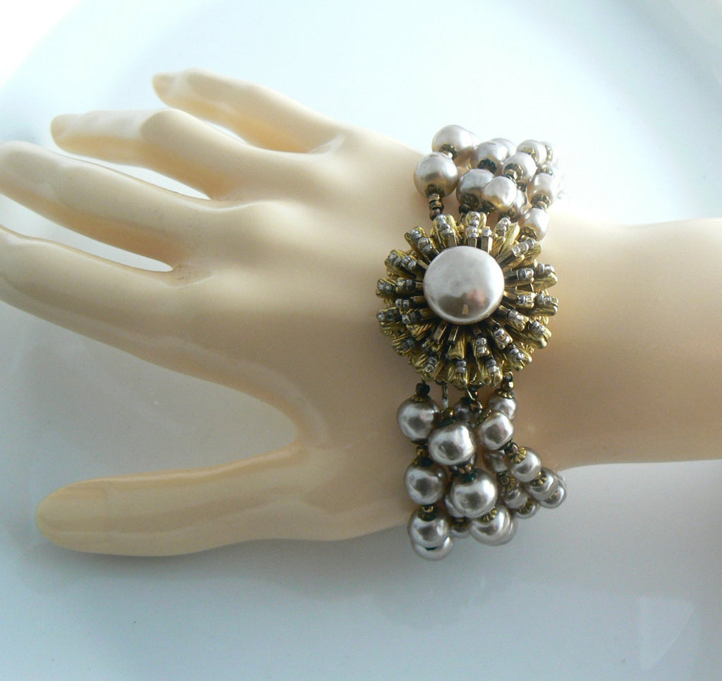 Miriam Haskell Stunning 5 Strand Baroque Pearl Bracelet