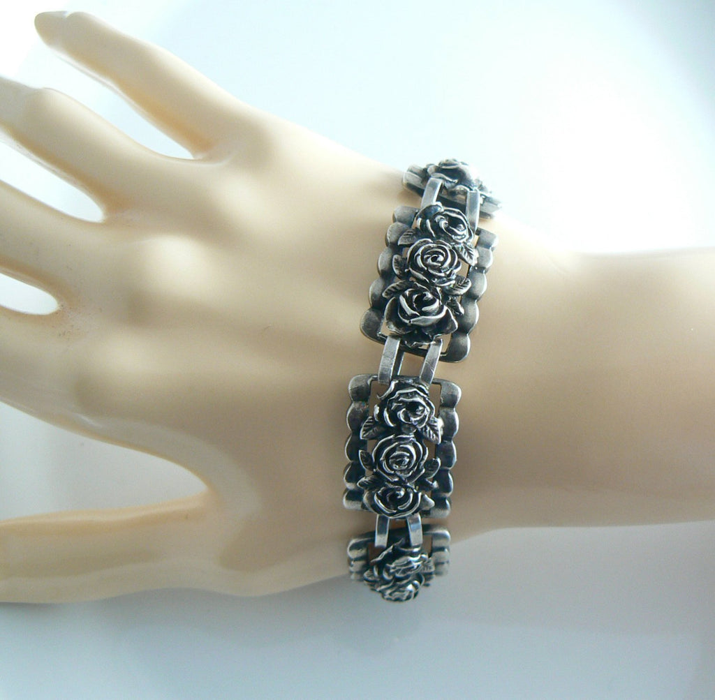 Gorgeous Sterling Silver Flower Art Deco Bracelet