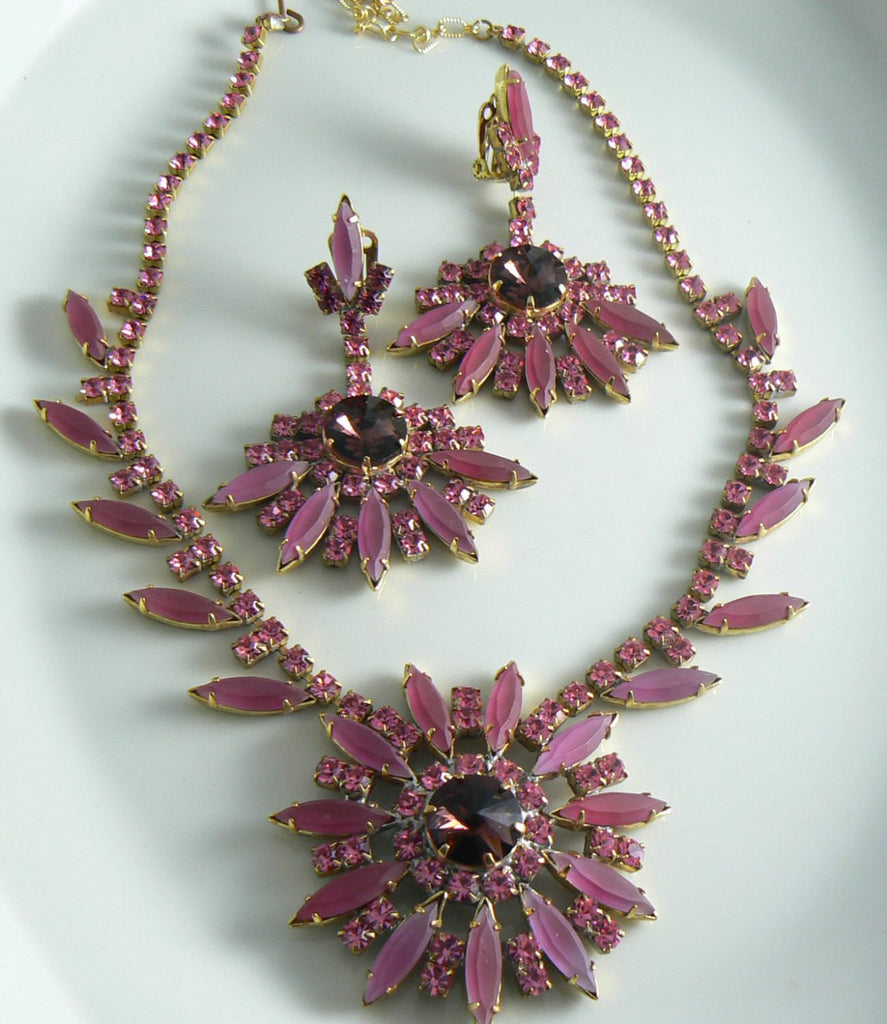 Husar D. Mauve Czech Glass Rhinestone Necklace And Earring Set