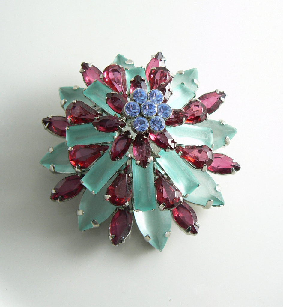 Vintage Huge Plastic Rhinestone Domed Christmas Tree Rhinestone Brooch - Vintage Lane Jewelry