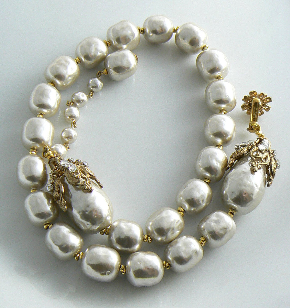 Huge Signed Miriam Haskell Necklace Pear-Shape Baroque Pearls with rhinestones