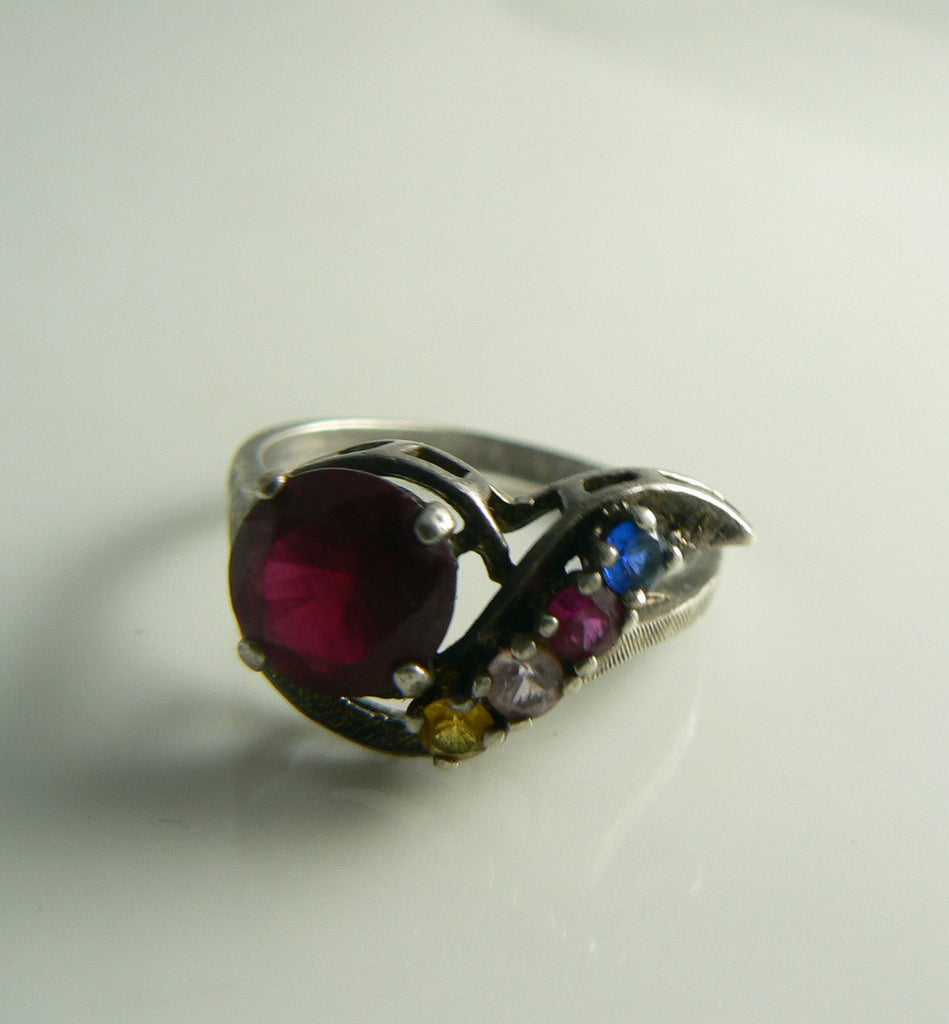 Estate Art Deco Sterling Silver Ruby and Yellow Sapphire Ring