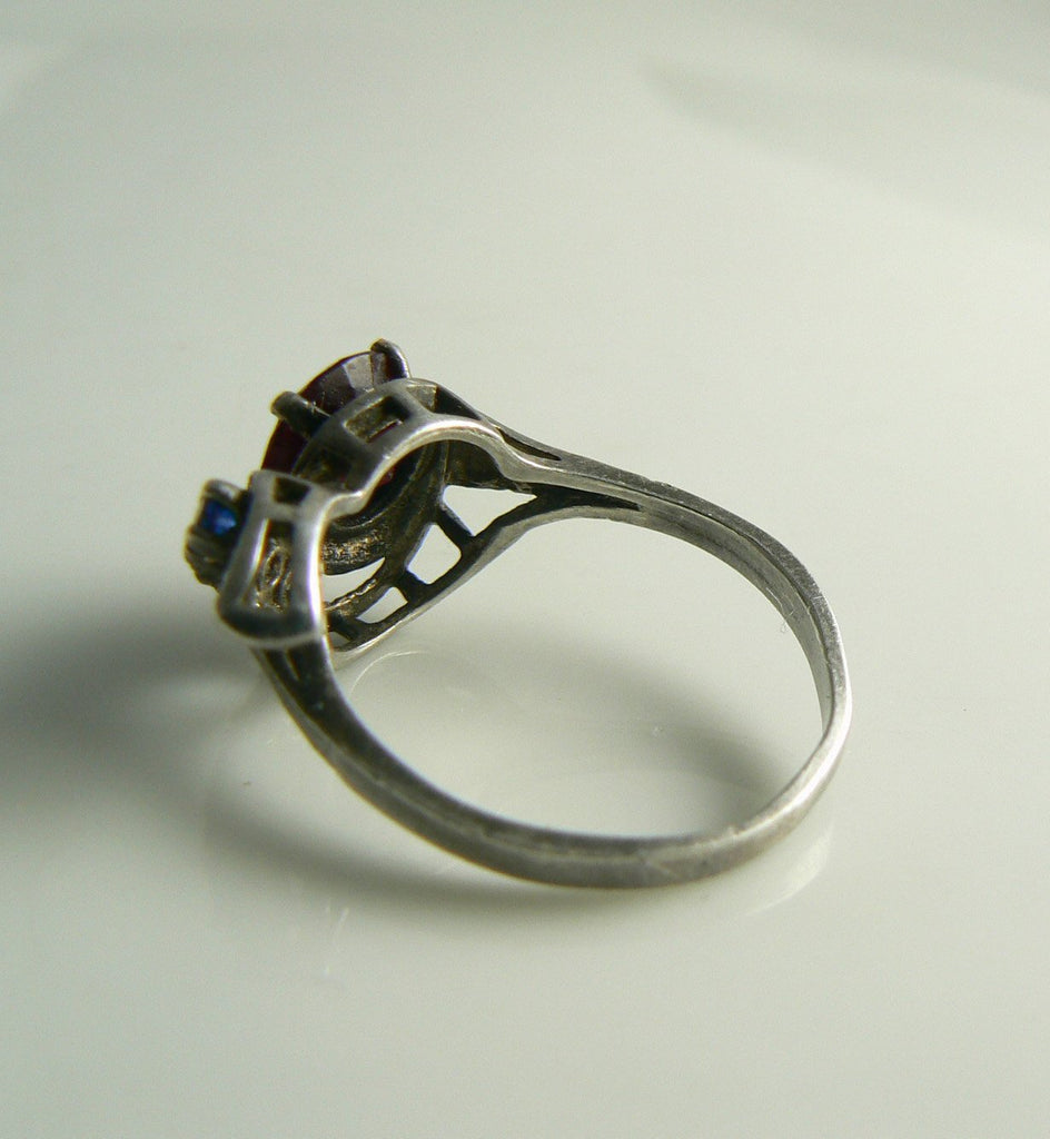 Estate Art Deco Sterling Silver Ruby and Yellow Sapphire Ring - Vintage Lane Jewelry