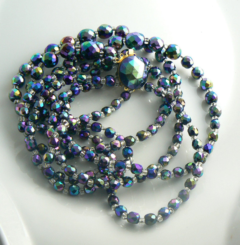 Triple Strand Carnival Glass Necklace