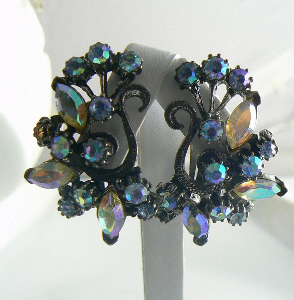 Florenza Blue, Satin and Sparkling AB Demi Parure - Vintage Lane Jewelry