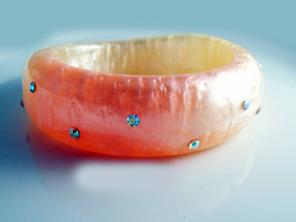 Chunky Peach Orange Bangle Rhinestone Bracelet