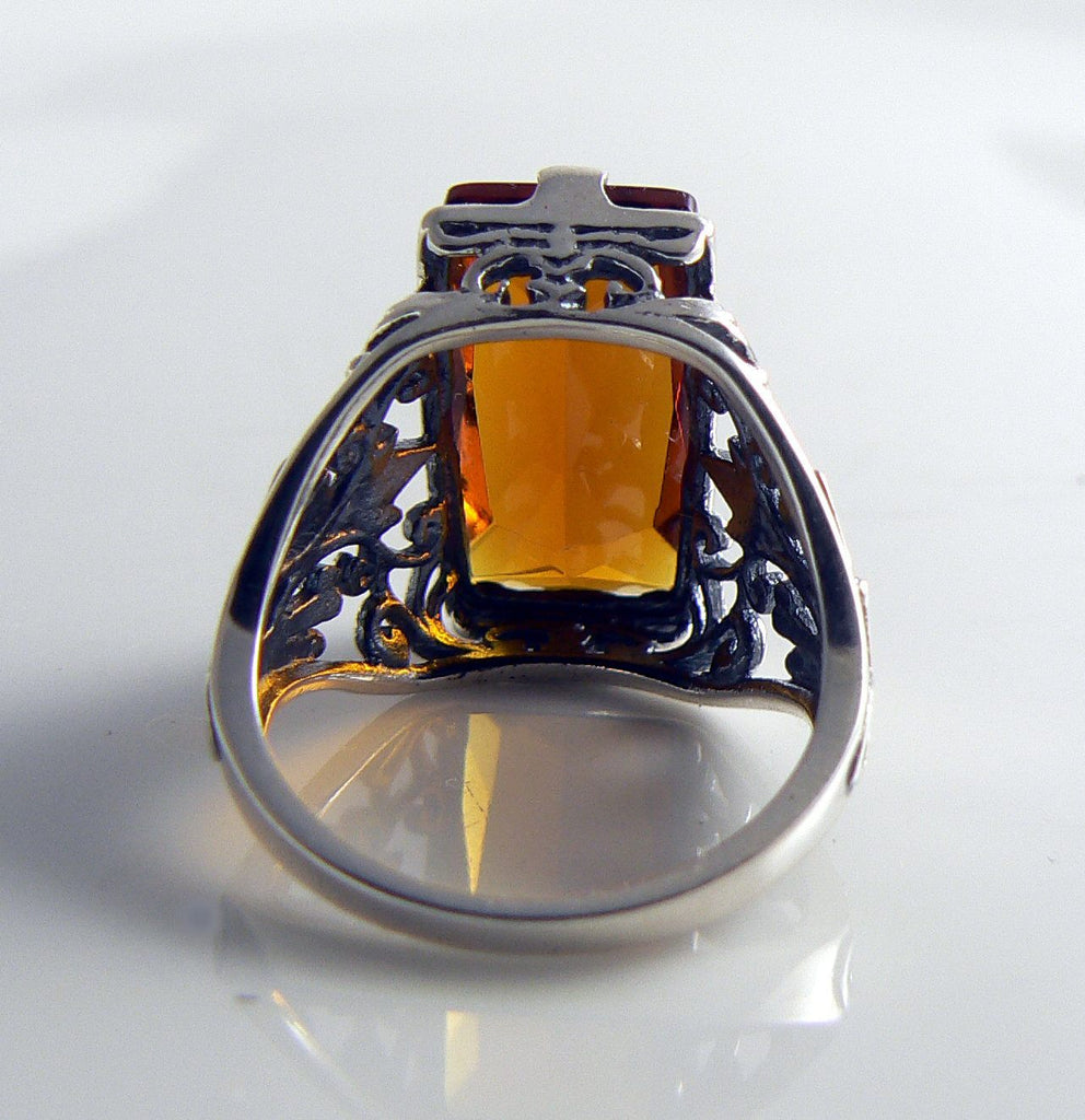 Orange Citrine Sterling Leaf Art Nouveau Filigree Ring - Vintage Lane Jewelry