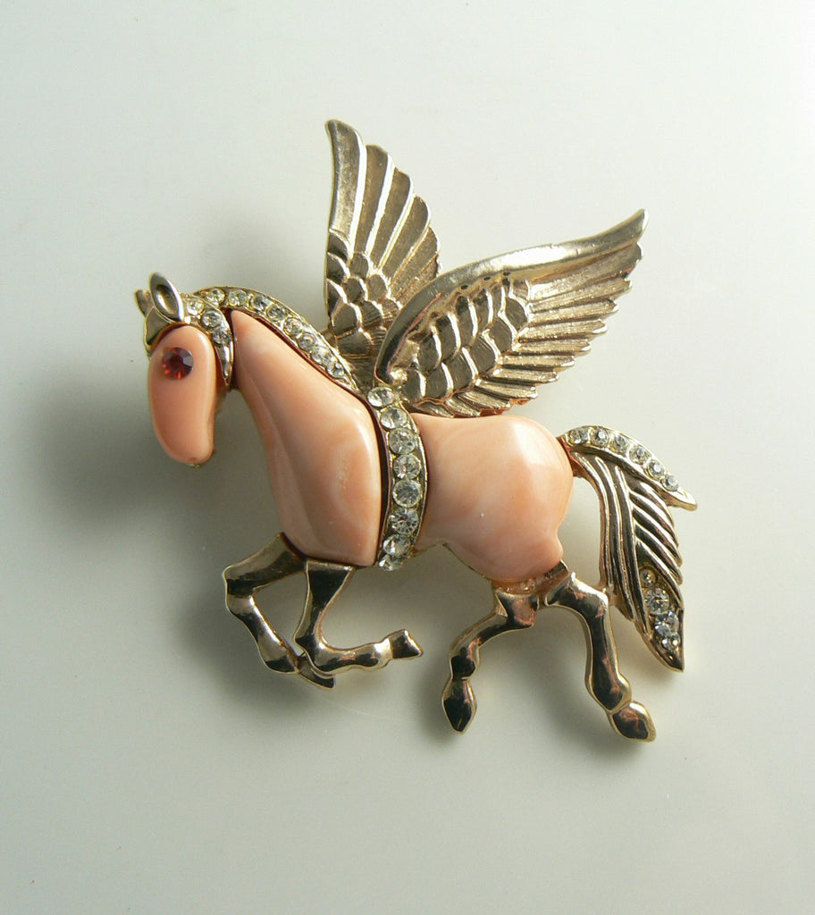 Peach Lucite Pegasus Horse Brooch