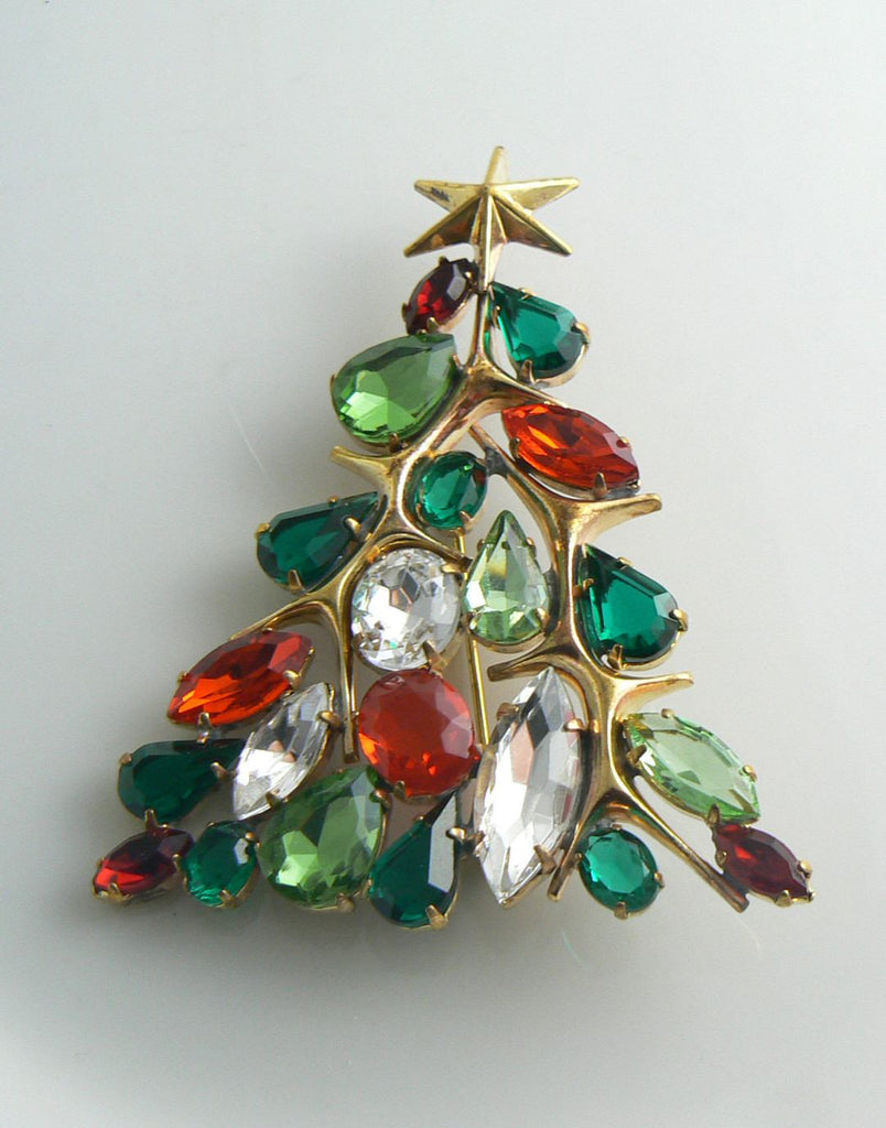 Large Czech Glass Christmas Tree Pin