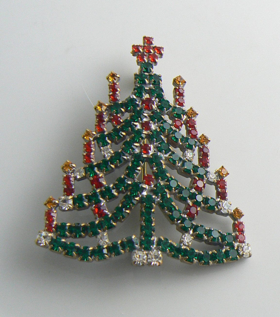 Czech Glass Christmas Tree Brooch