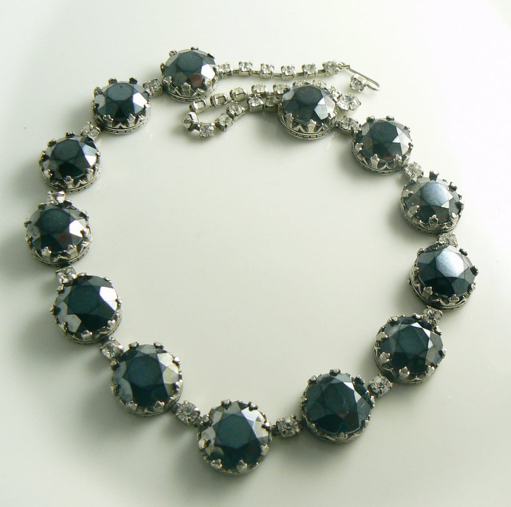 Vintage Black Faceted Glass Necklace with rhinestones