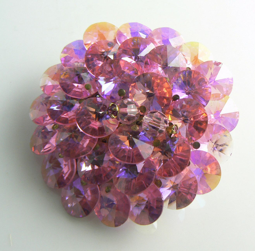 Vintage Layered Pink Crystal Brooch