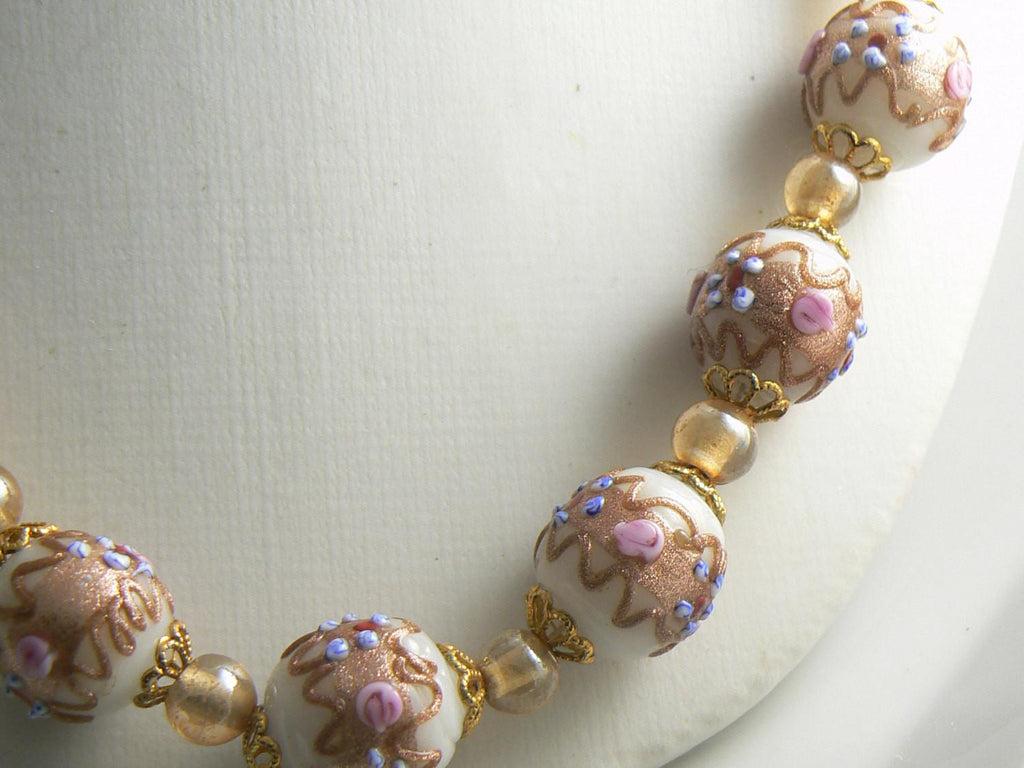 Venetian Wedding Cake Bead Necklace in Ivory and Gold