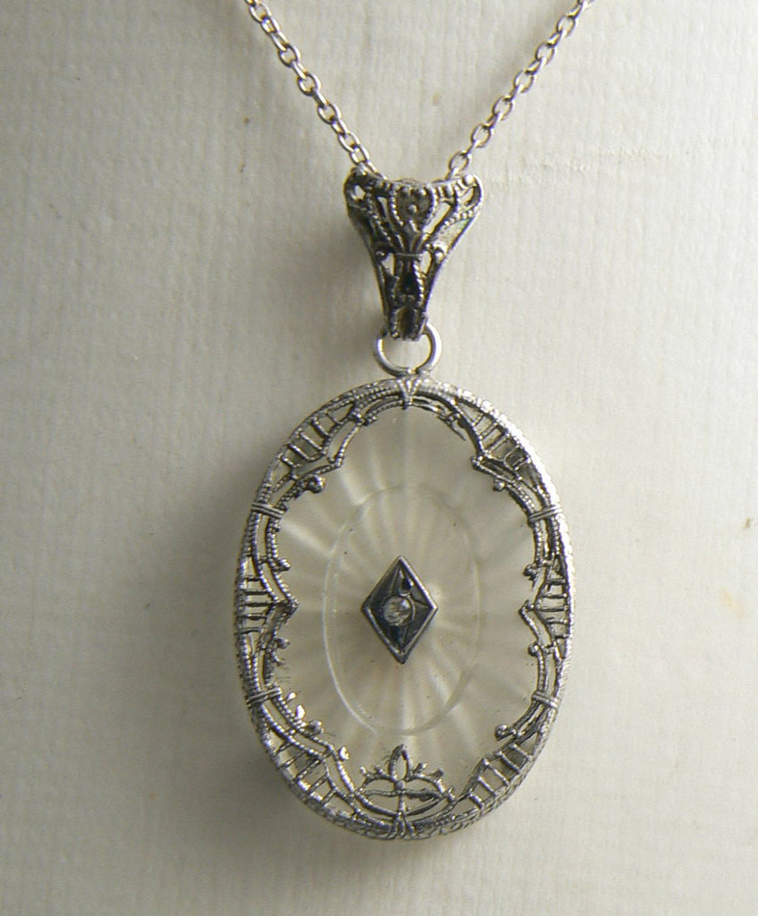 Art Deco Sterling Camphor Glass Diamond Necklace