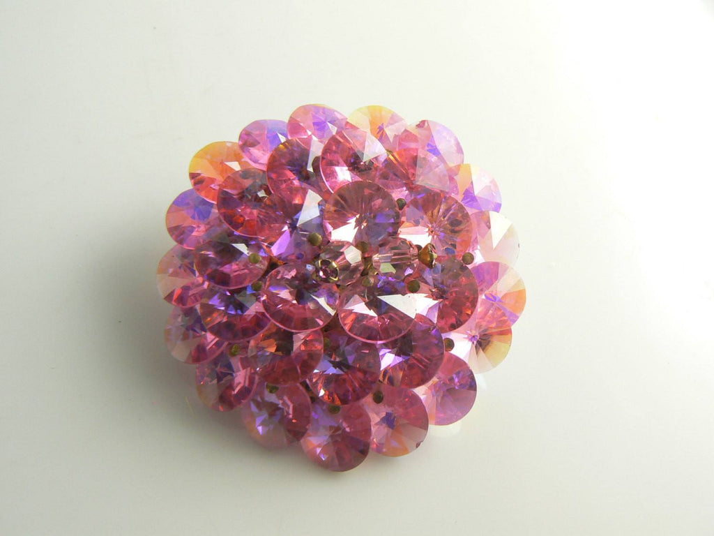 Vintage Layered Pink Crystal Brooch - Vintage Lane Jewelry