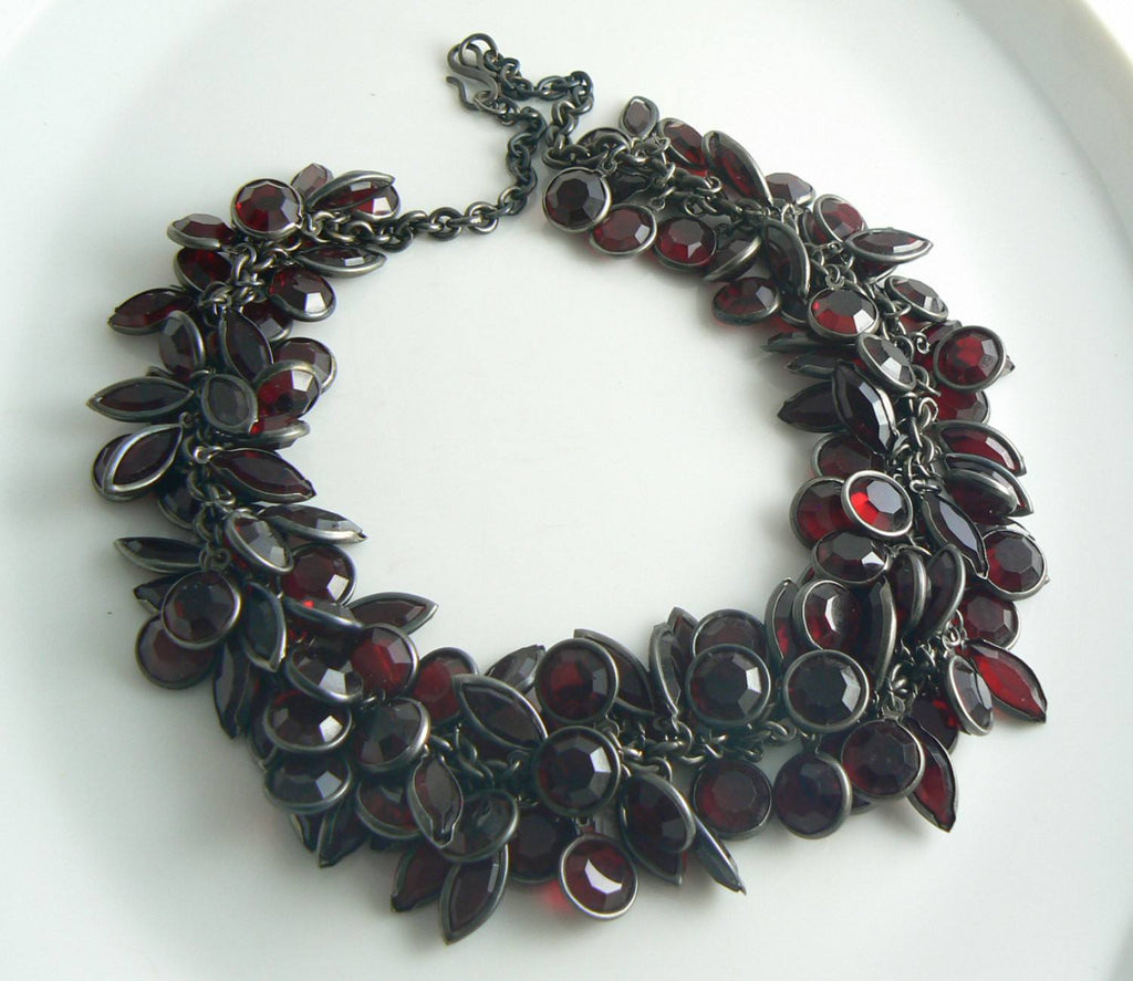 Garnet Red Glass Crystal Cluster Charm Necklace
