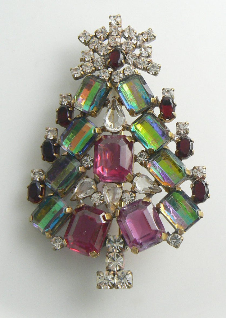 Christmas Tree Pin Czech Glass Husar D