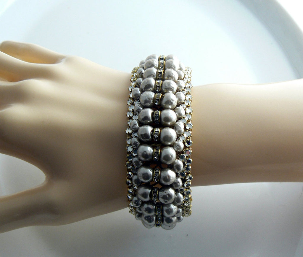 Miriam Haskell Baroque Pearl and Rhinestone Cuff Bracelet