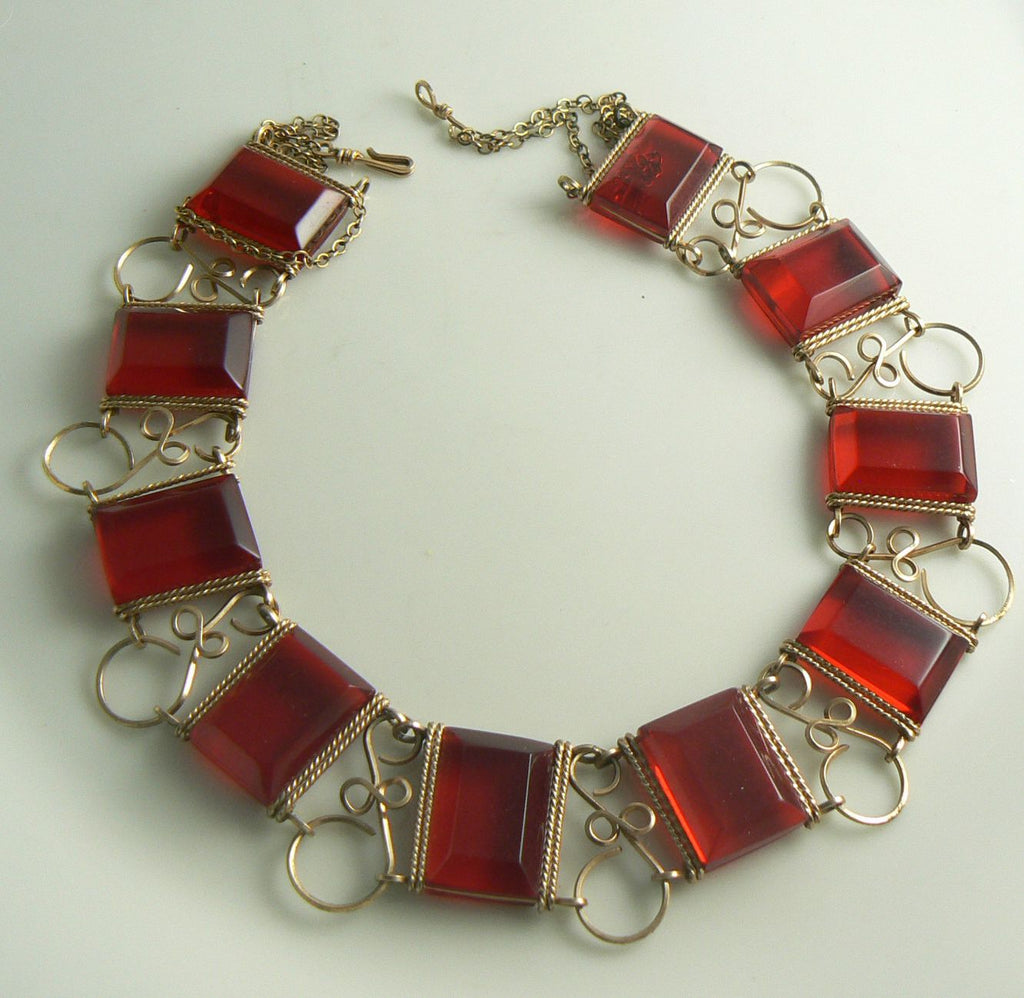 Red Lucite Open Wire Work Necklace Choker