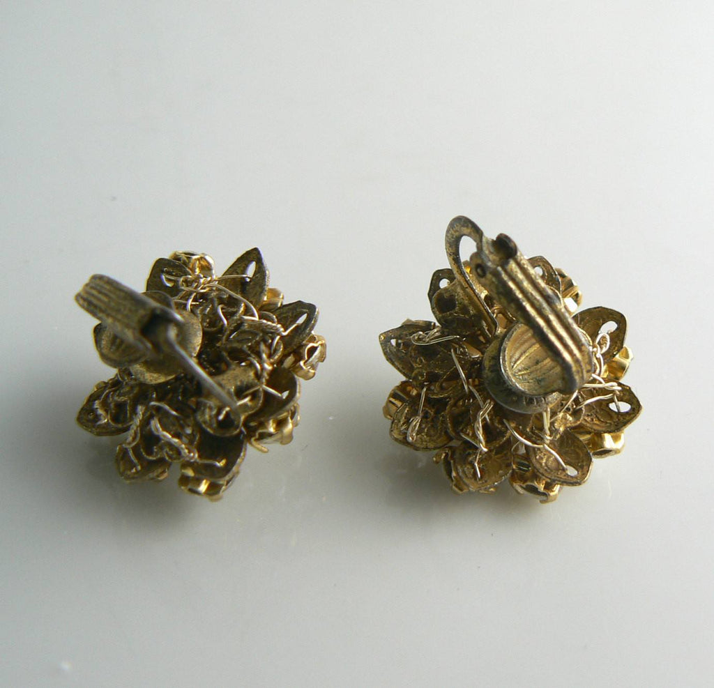 Miriam Haskell Glass Pearl and Rose Montee Earrings - Vintage Lane Jewelry
