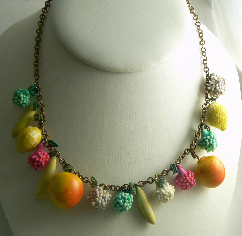 Vintage Spun Cotton Fruit Bead Charm Necklace