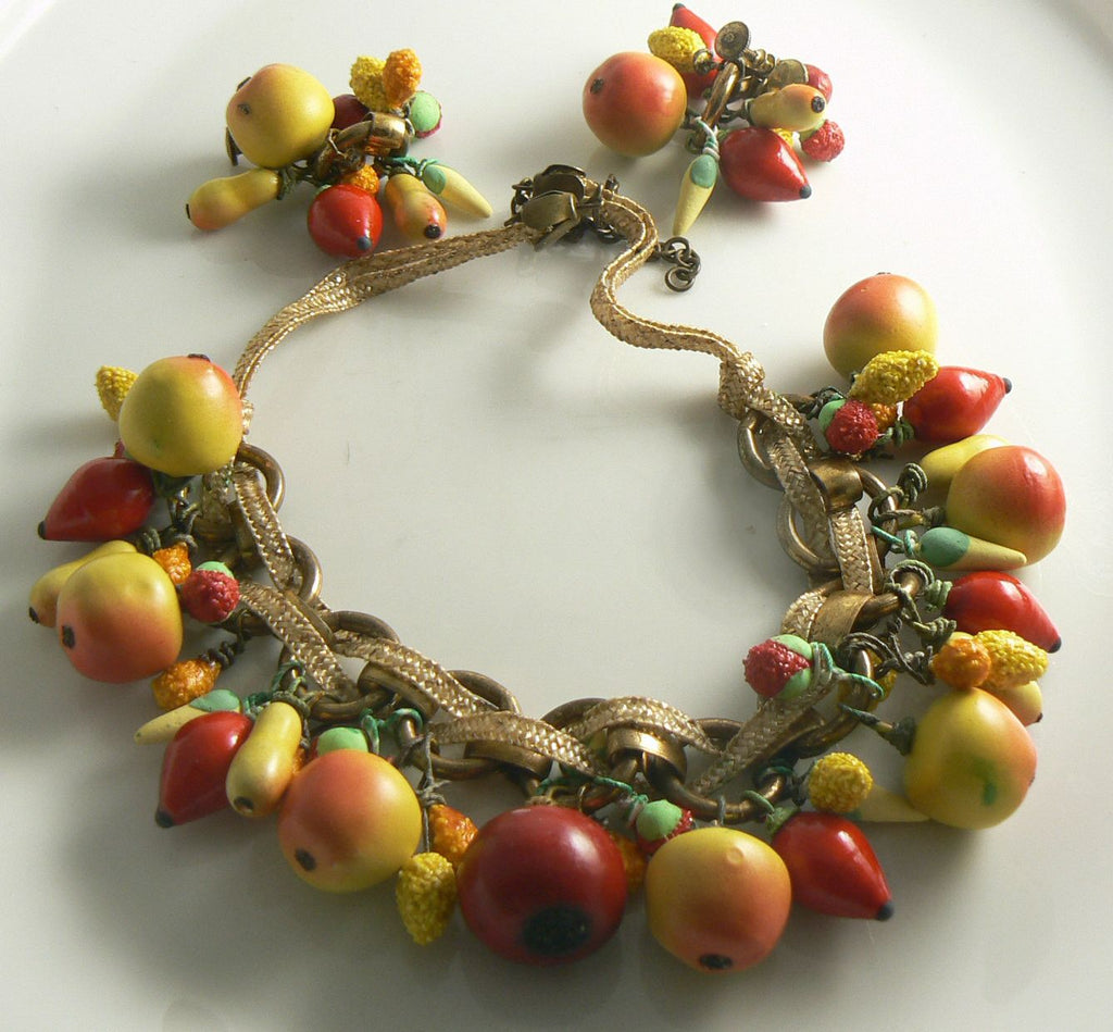 Early Carmen Miranda Fruit Necklace Earring Set