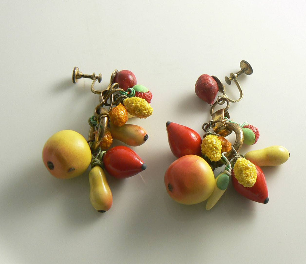 Early Carmen Miranda Fruit Necklace Earring Set - Vintage Lane Jewelry