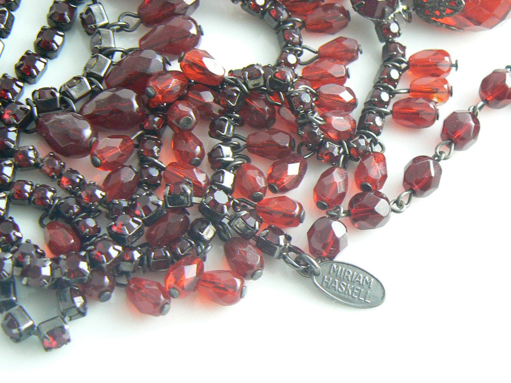Miriam Haskell Red Rhinestone Crystal Festoon Necklace - Vintage Lane Jewelry