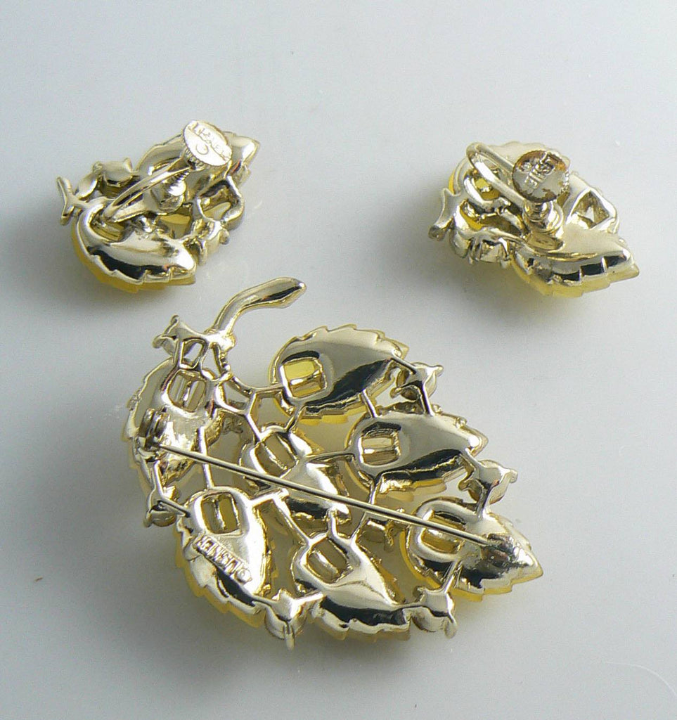 Lisner Molded Lucite Leaves Demi Parure - Vintage Lane Jewelry
