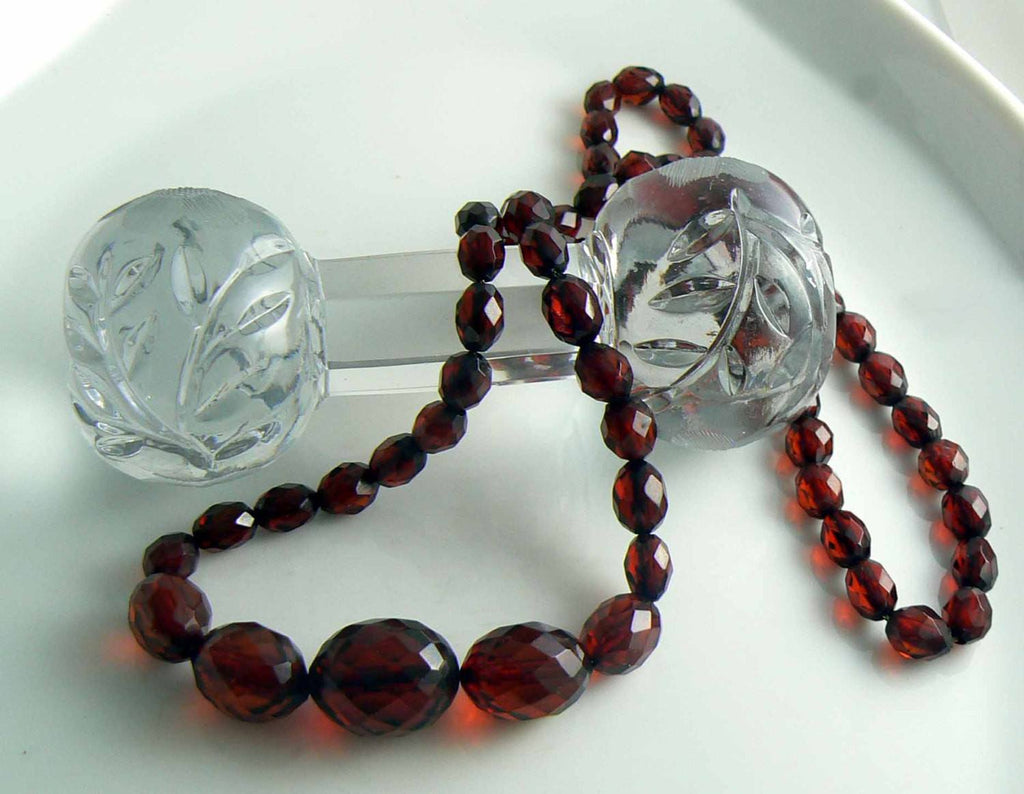 Antique Vintage Cherry Amber Bakelite Art Deco Faceted Necklace