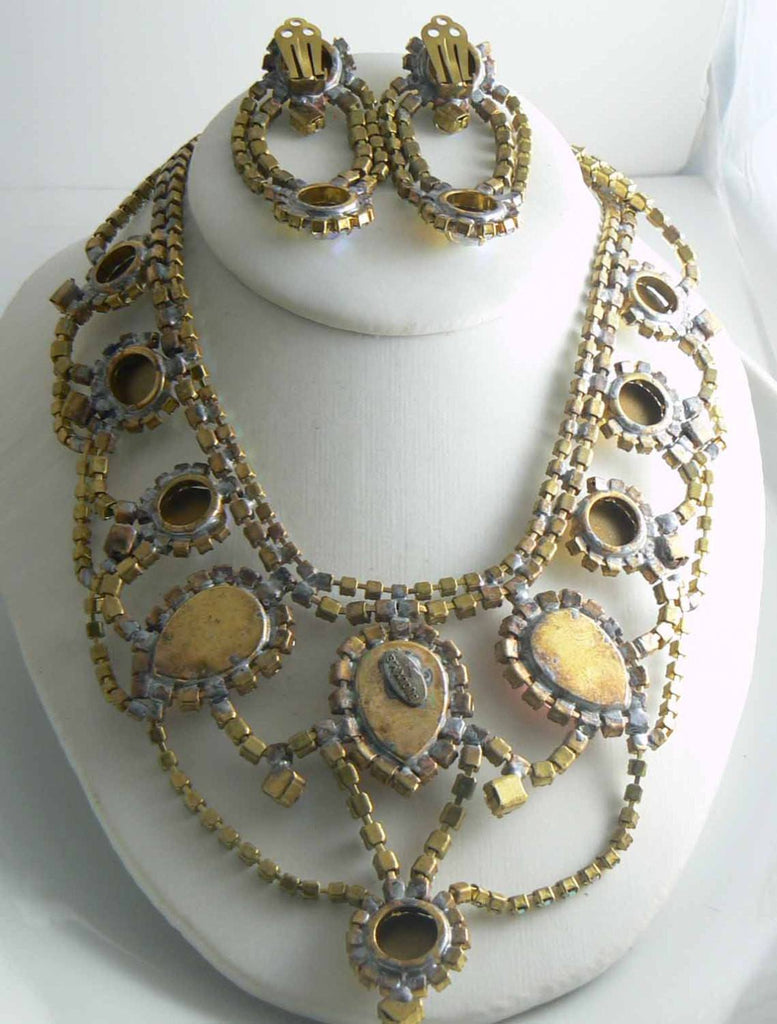 Czech Glass Statement Peach AB Necklace Earrings - Vintage Lane Jewelry