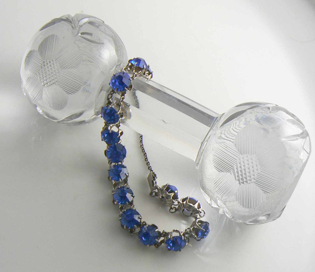 Sterling Blue Sapphire Color Prong Set Rhinestone Bracelet