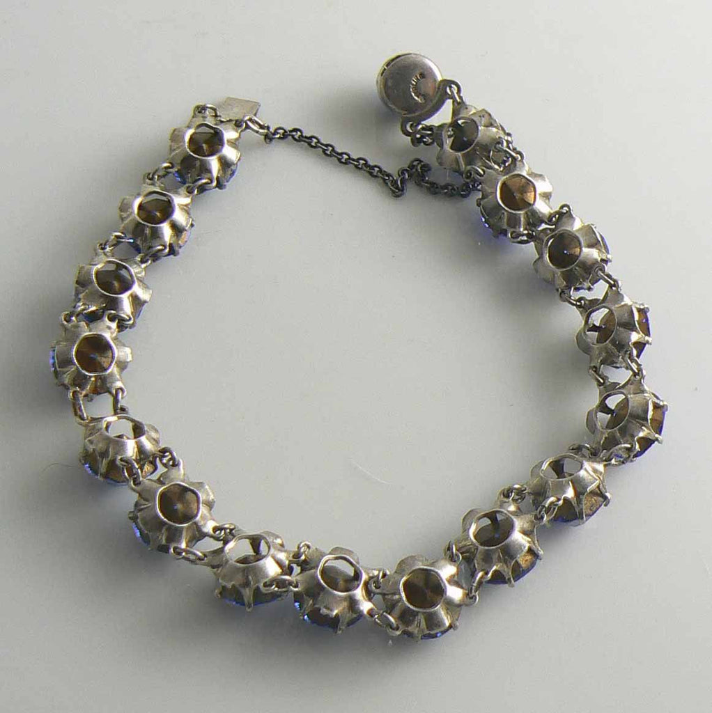 Sterling Blue Sapphire Color Prong Set Rhinestone Bracelet - Vintage Lane Jewelry