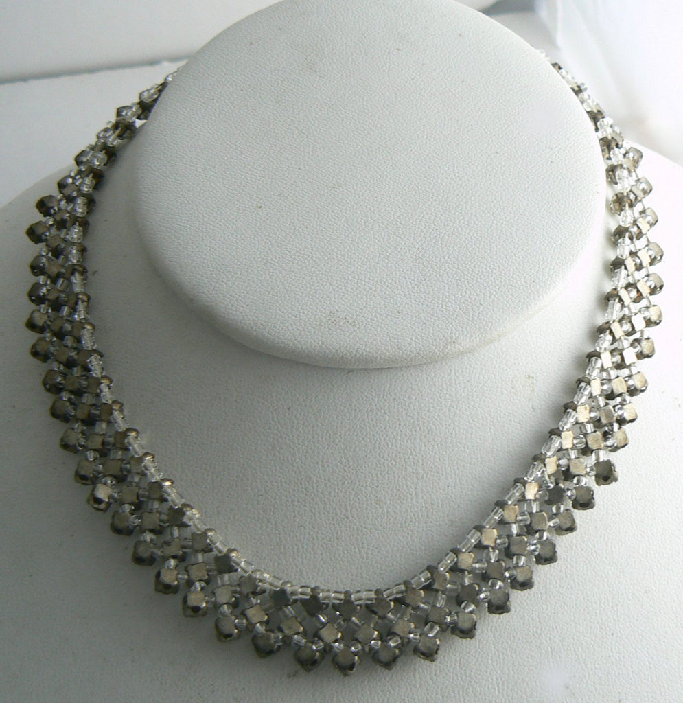 Vintage Prong Set 3 Strand Rhinestone Necklace - Vintage Lane Jewelry