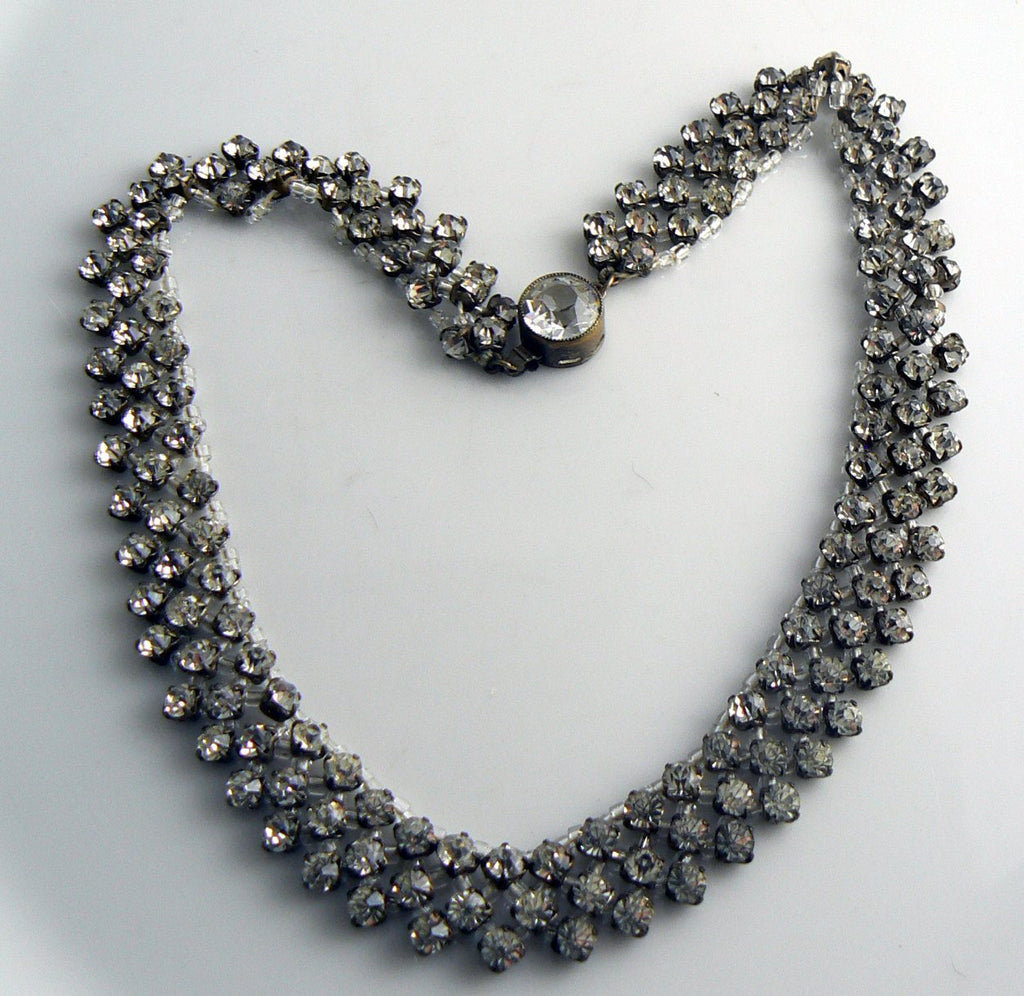 Vintage Prong Set 3 Strand Rhinestone Necklace