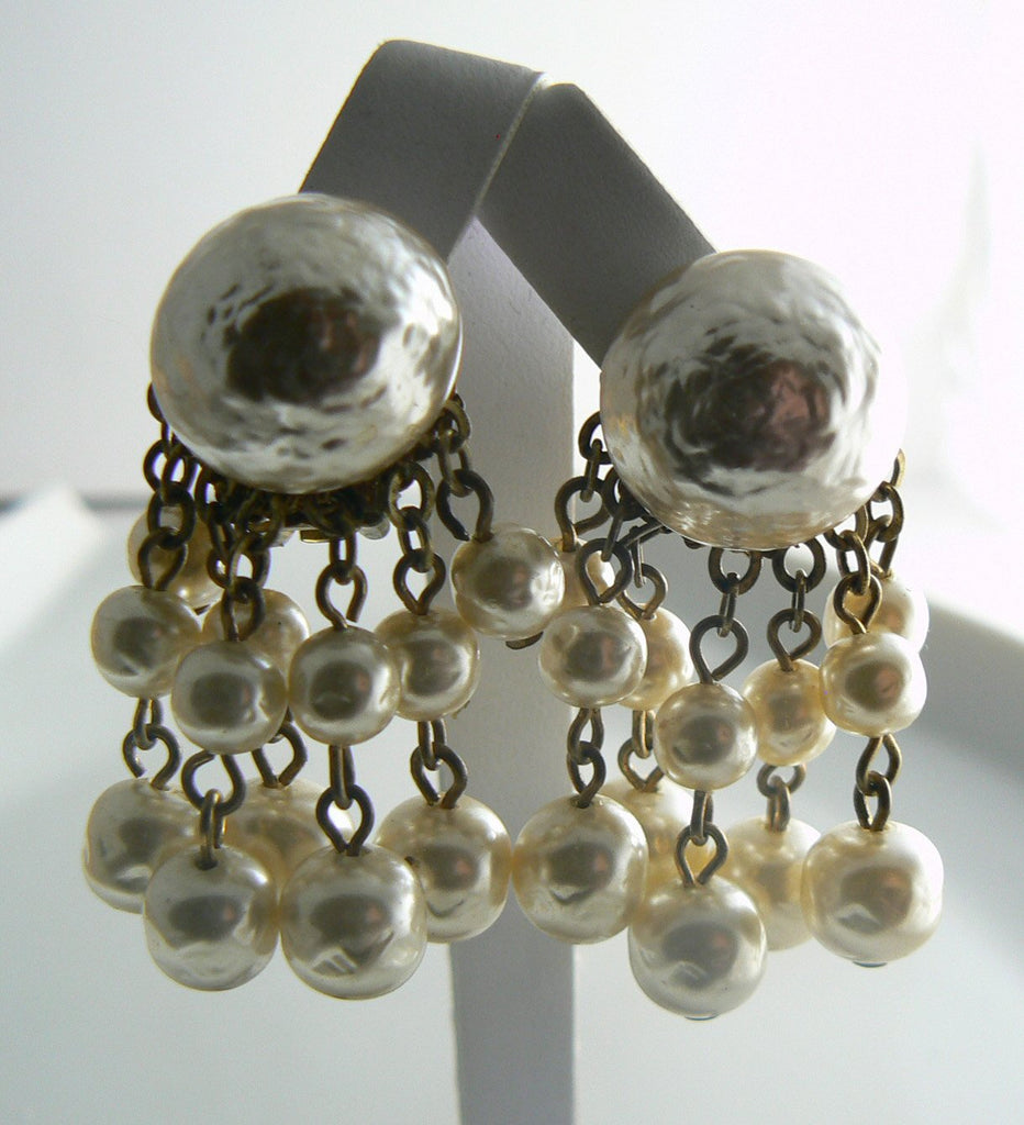Miriam Haskell Baroque Glass Pearl Necklace and Large Dangle Earrings - Vintage Lane Jewelry