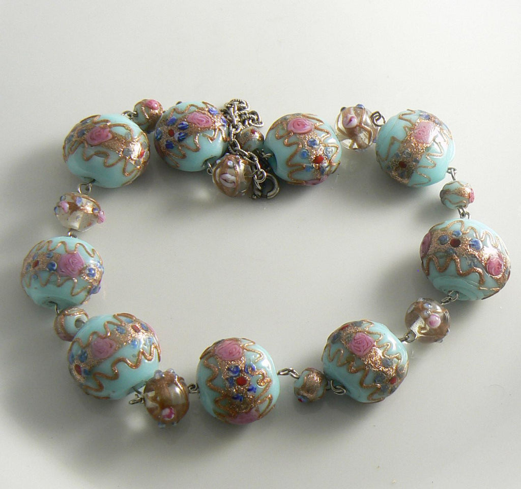 Vintage Robins Egg Blue Venetian Wedding Cake Bead Necklace