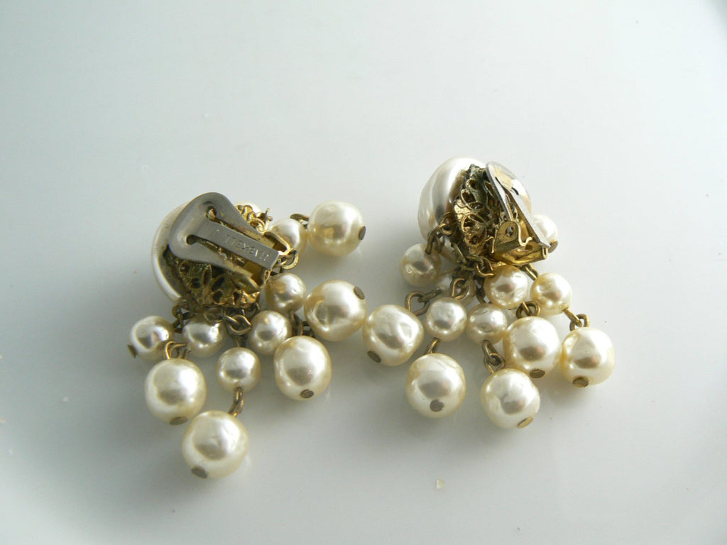 Miriam Haskell Baroque Glass Pearl Necklace and Large Dangle Earrings - Vintage Lane Jewelry