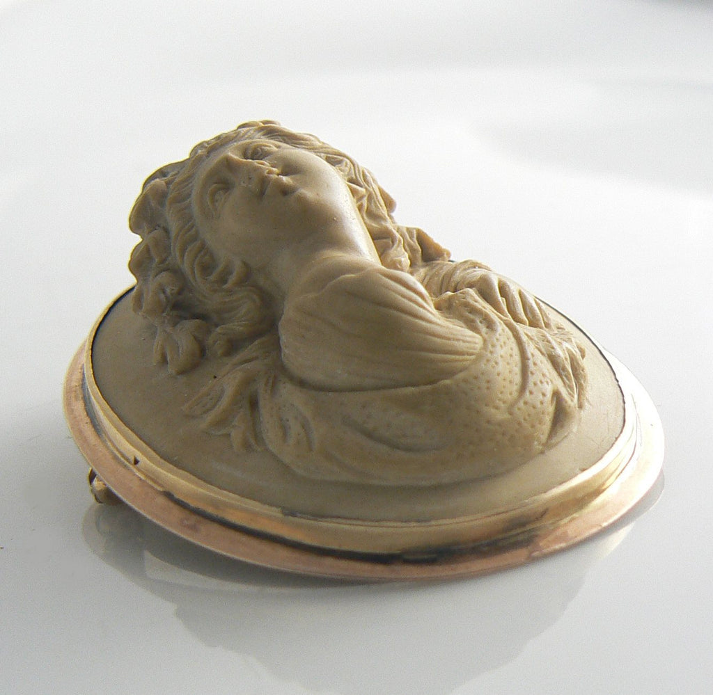Antique Carved Lava Cameo 14k Rose Gold - Vintage Lane Jewelry