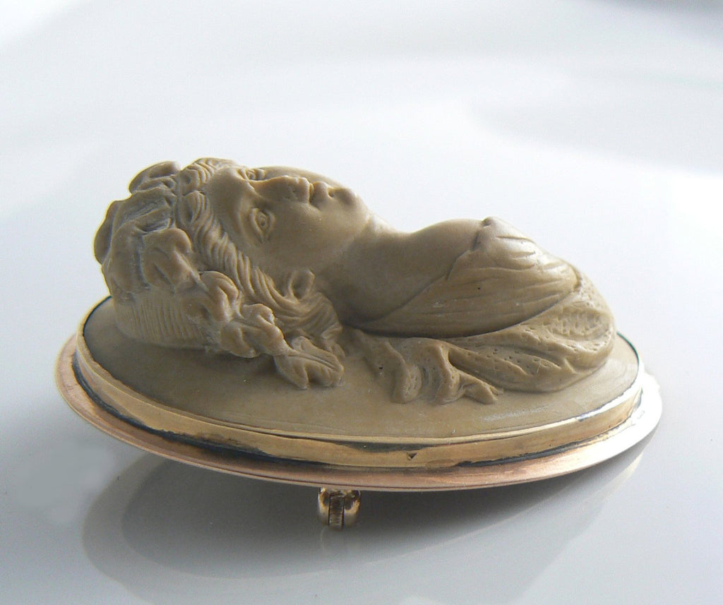 Antique Carved Lava Cameo 14k Rose Gold - Vintage Lane Jewelry