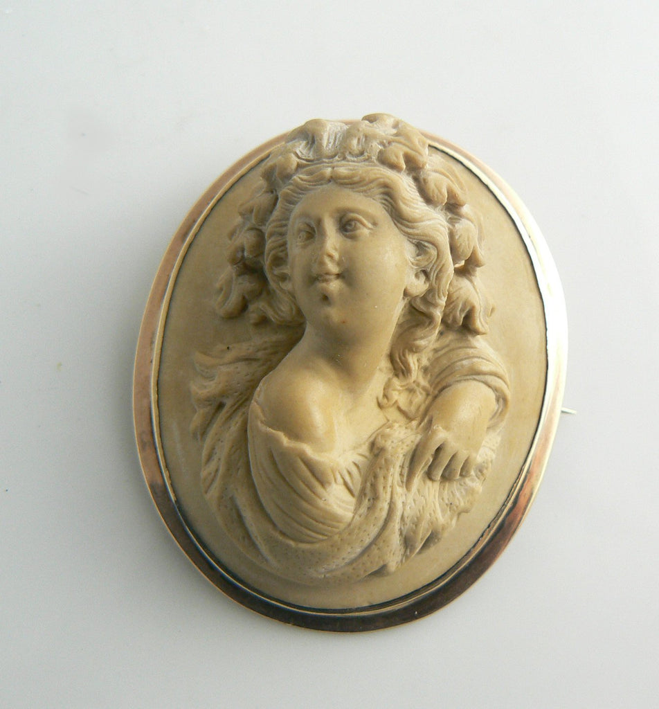 Antique Carved Lava Cameo 14k Rose Gold