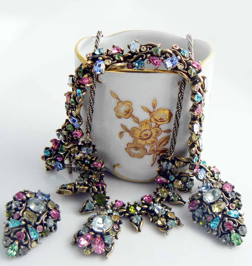 Hollycraft Classic Pastel Rhinestone Parure Fruit Salad