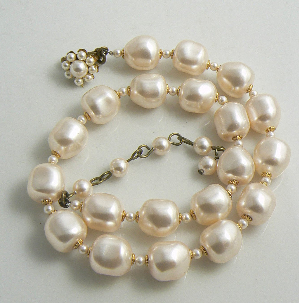 Miriam Haskell Signed Large Baroque Pearl Necklace
